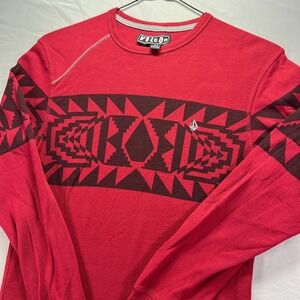 Vintage Y2K Volcom Thermal Shirt Mens Small Red Long Sleeve Waffle Knit Skate